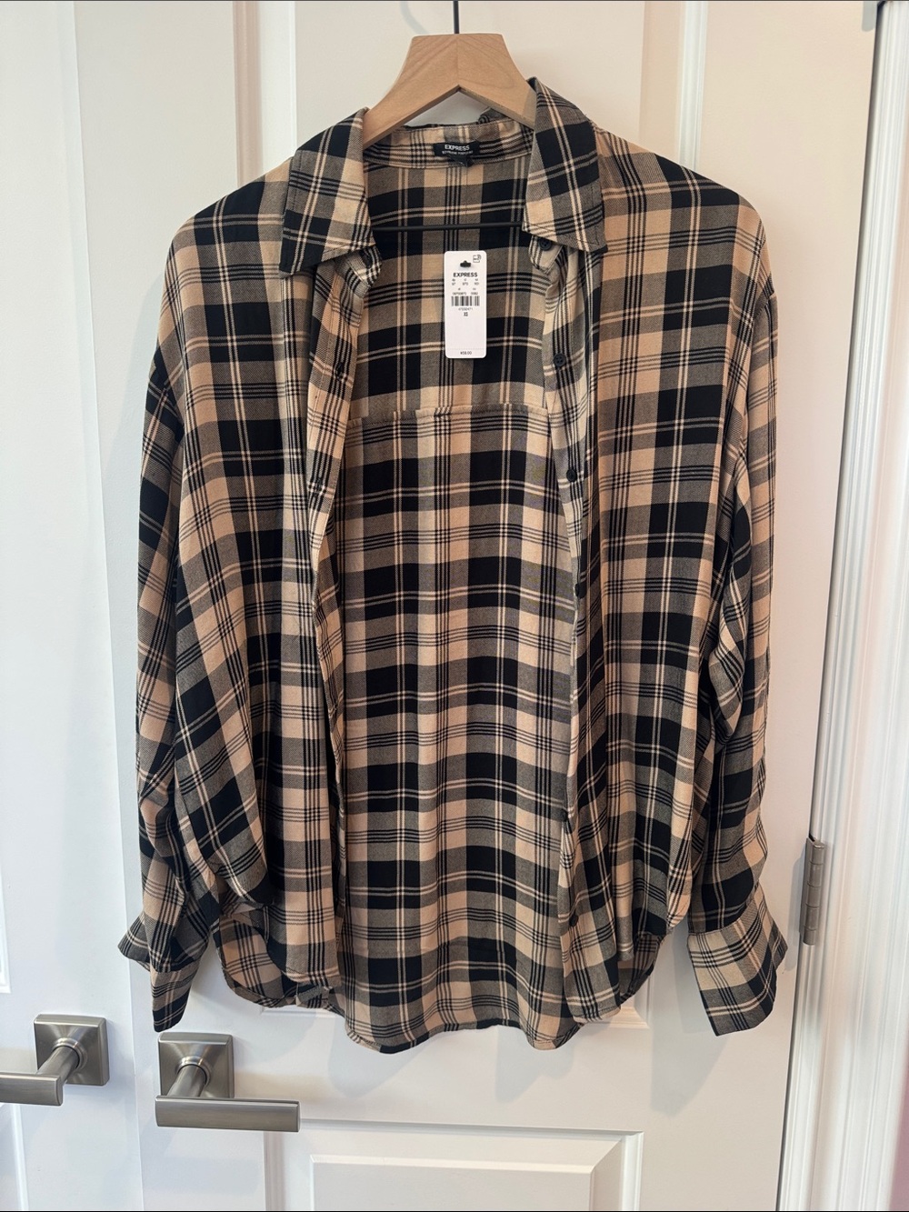 Express Plaid Button-Down Shirt Jacket in Black and Tan